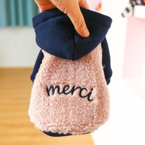 Warm Lamb Dog Coats Wool Plus Velvet Dog Cothes Korean Style Sweater Two-legged Hoodie for Dogs Merci Print