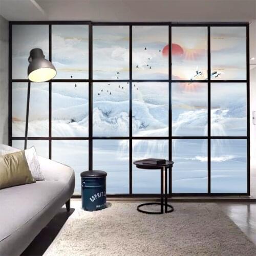 Blackout window glass sticker transparent opaque decorative landscape painting static film
