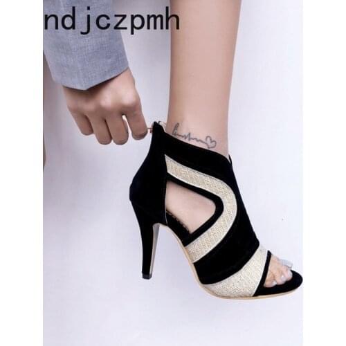 Womens Sandals Summer The New Fashion Sexy Fish Mouth Open Toe Zipper Lady Fine Heel High Heel Women Shoes Plus Size 31-44