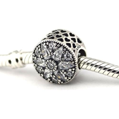 Winter Clear CZ Snowflake Shine Beads for Silver 925 Original Charms Bracelets & Bangles Women Silver Beads for Jewelry Making