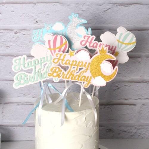 1PC Gold Crown Moon Cloud Happy Birthday Cake Topper for Kids Children Birthday Cupcake Toppers Wedding Decor