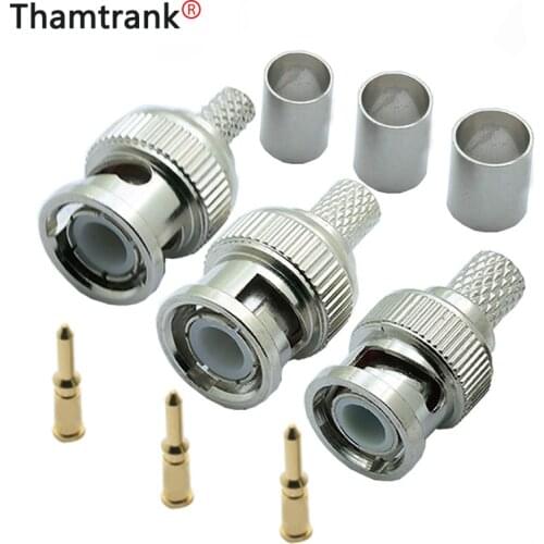 10pcs/lot BNC Male Crimp Type Connector for CCTV Systems Female Coupler Connector BNC RG58/RG59/RG6 Wholesale