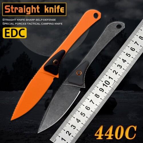 15200 straight knife 440C combat knife neck hunting knife outdoor camping rescue survival self-defense tool EDC with k sheath