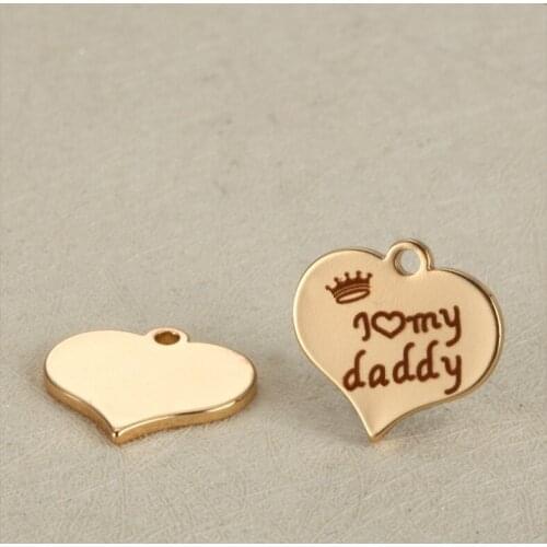5pcs/lot 14*15mm i love daddy mother Heart Charms , Stainless steel Heart Charm For father Jewelry Making