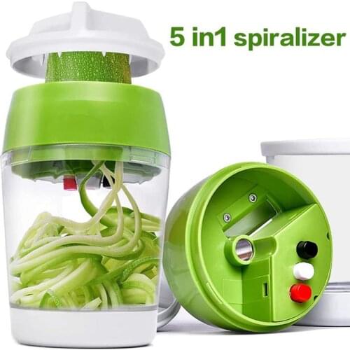 5 In1 Handheld Spiralizer Vegetable Fruit Slicer Adjustable Spiral Grater Cutter With Container Salad Maker Kitchen Tool