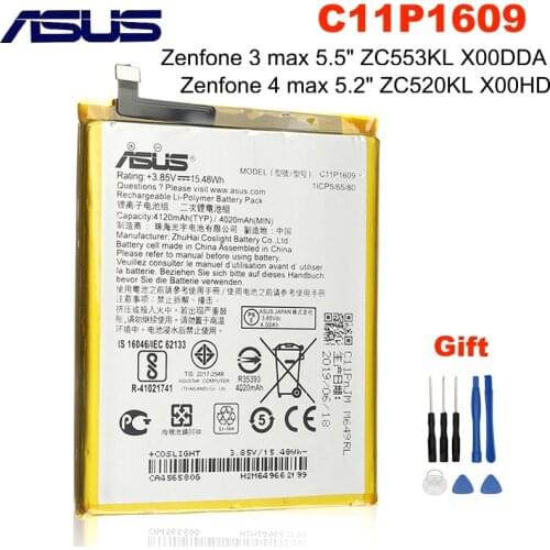 C11P1609 4120mAh Original Battery For ASUS Zenfone 3 Max ZC553KL X00DDA Zenfone 4 Max 5.2" ZC520KL X00HD Battery + Tools