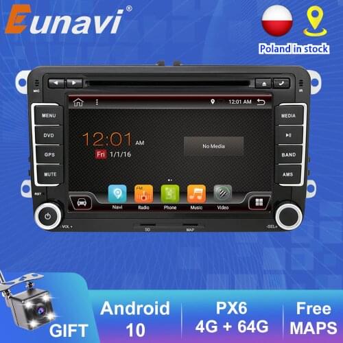 Eunavi 2din 7'' Android 10.0 Car DVD Multimedia Player GPS navigation For VW Skoda Polo Passat B6 CC Tiguan Golf 5 6 Fabia radio