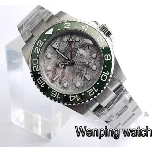 Bliger 40mm mens top luxury mechanical watches silver case sapphire glass ceramic bezel GMT date window luminous automatic watch