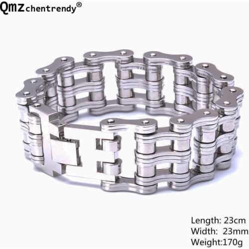 23mm Width Punk Stainless Steel Bracelet Men Double Biker Bicycle Motorcycle Chain Mens Bracelets Mens Big Bracelets & Bangles