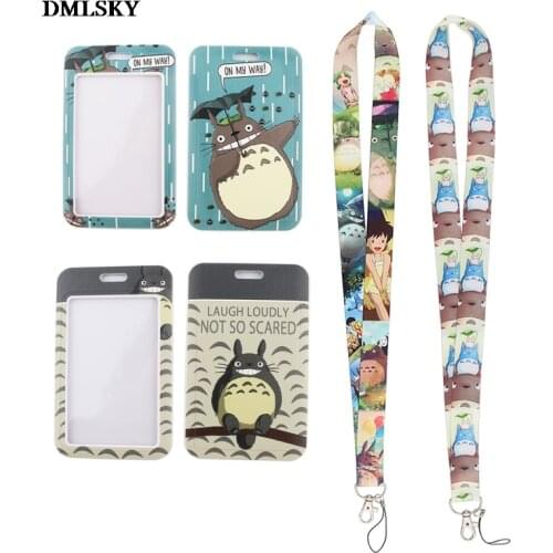 MD109 DMLSKY Funny Cat Animal Lanyard Keychain keys Badge ID Mobile Phone Rope Kids Gifts Lanyard With Card Holder Cover