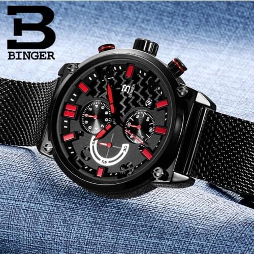 BINGER Watch Men Fashion Sport Quartz Clock Mens Watches Top Brand Luxury Full Steel Business Waterproof Watch Relogio Masculino