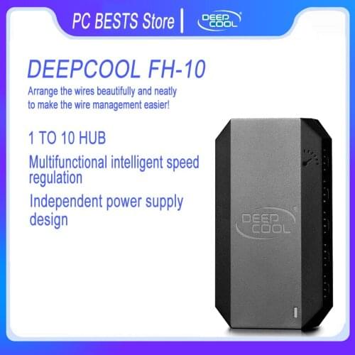DEEPCOOL FH-10 1 to 10 fan hub SATA power supply supports 4PIN PWM temperature control fan,mounting sticker