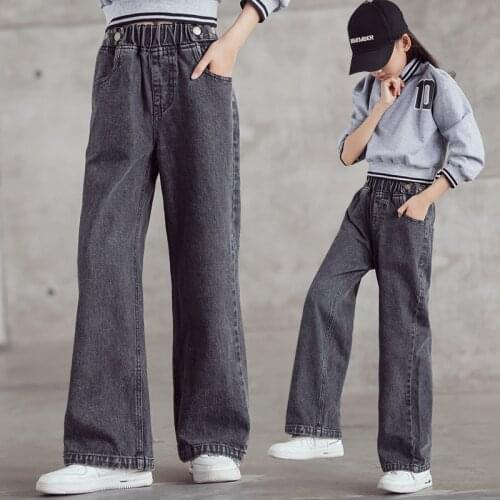 Teenager Girls Pants 2021 Autumn Childrens Jeans Blue Oversize Jeans Kids Clothes Black School Student Wide Leg Jeans Trousers