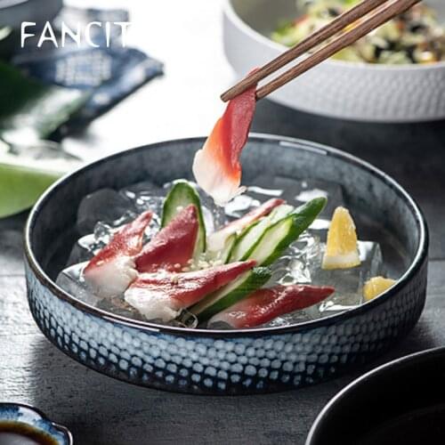 FANCITY Japanese-style ceramic embossed shallow bowl, retro bowl bowl, merchants use personalized creative salad bowls