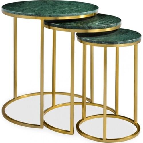 Nest Natural Stone Marble Nesting Table Set — Green Marble, Gold Leg