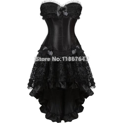 Burlesque corset and skirt set lace corset dress Gothic gowns corsets and bustiers party plus size vintage sexy black