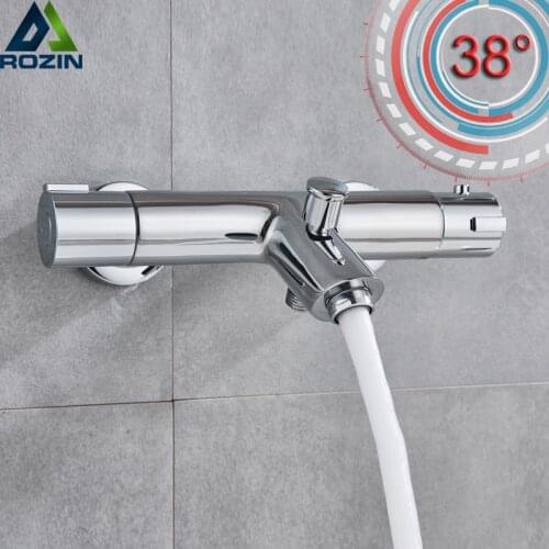 Chrome Thermostatic Shower Mixer Valve Dual Handle Temperature Control Control Valve with Spout Wall Mounted Shower Valve