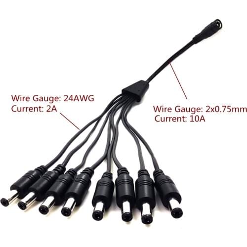 DC Power Cable 1 Female to 8 Male Plug Splitter Adapter DC Power Jack Female 5.5 x 2.5mm Plug For Led Strip CCTV Camera 30CM