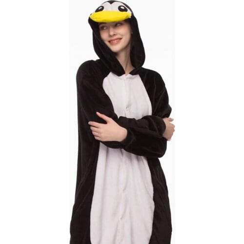 Animals Penguin Costume Adult Men Onesies Kigurumi Flannel Women Anime Jumpsuit Disguise Onepiece Hooded Suit