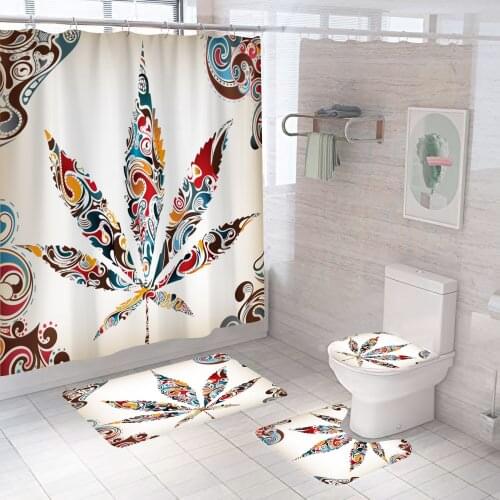 Colorful Maple Leaf Shower Curtain 3d Bathroom Set Fashion Pattern Bath Curtains Non Slip Toilet Cover Floor And Mat Rug Sets