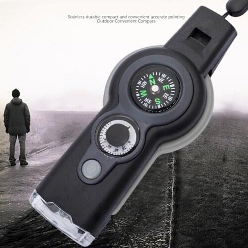 Lightweight 7in1 Multifunctional Emergency Survival Whistle Compass Magnifier LED Emergency Life Saving Tool