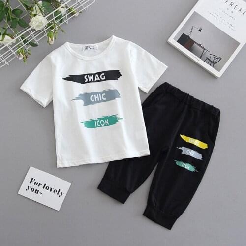 Summer Boy Sets 2021 Korean Style Kids Fashion Cotton Short-sleeved Party Birthday Childrens Two-piece Toddler Clothing Set