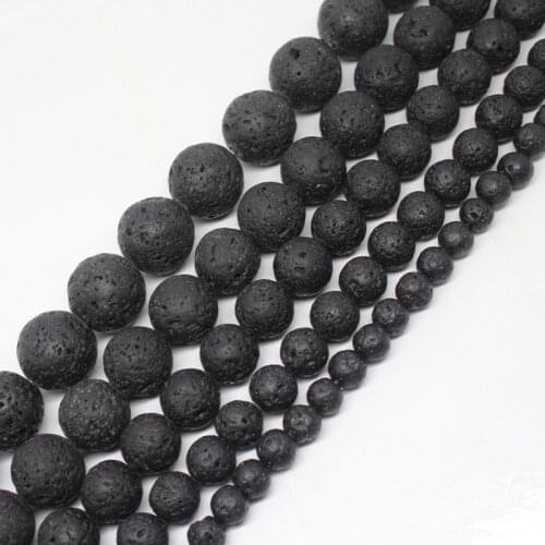 Mini. order is $7!6-14mm Natural Black Volcanic Lava Stone smooth Round Spacer Loose Beads 15"