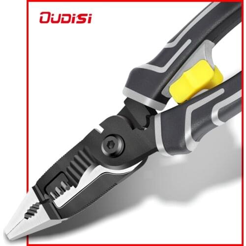 OUDISI Multifunctional Electrician Pliers Long Nose Pliers Wire Stripper Cable Cutter Terminal Crimping Hand Tools Spring Design