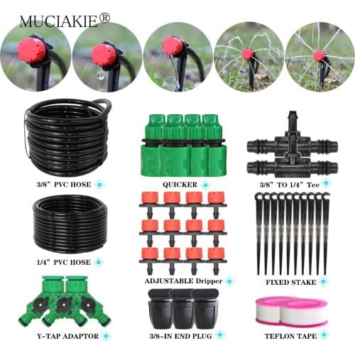 MUCIAKIE 3/8'' Main Pipe Micro Drip Irrigation Kit With 1/4'' Hose Adjustable Dripper Garden Cooling Dripping Self Watering Tool
