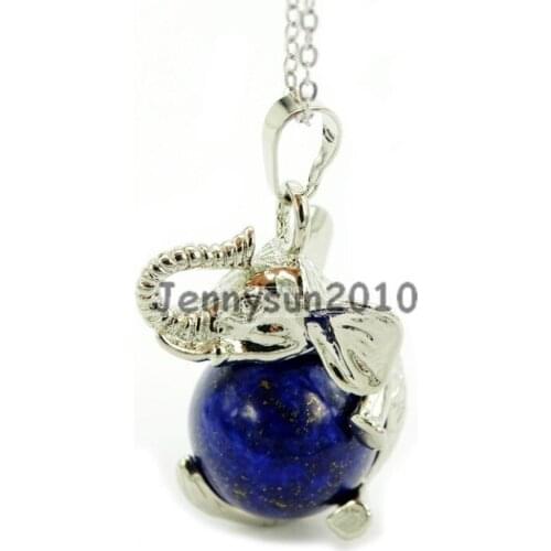 Natural Lapis Lazuli Gems Stone Round Ball Chakra Healing Elephant Pendant Necklace Beads Healing Jewelry Design 10Pcs/Pack