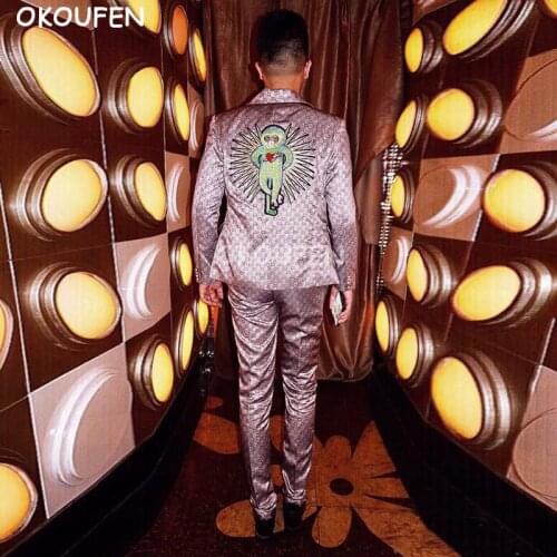 New Fashion Animal printed Suits Personality Embroidery Slim Suit Costume Bar Nightclub Male singer DJ stage performance wear