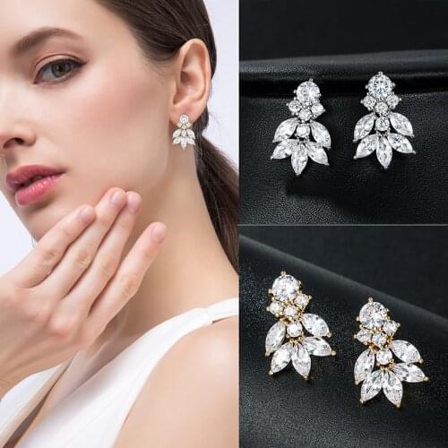 New Arrival High Quality Marquise Lead Cubic Zirconia Crystal Drop Earrings for Wedding Bridal or Bridesmaid
