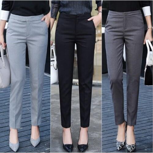 Autumn Spring Office Ladies Business Casual Formal Dress Pants Women Black Grey Skinny Suit Pants Womens Slim Work Trousers