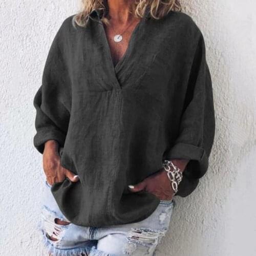 V Neck Pullover Women Shirt Skin-friendly Long Sleeve Solid Color Loose Blouse Ladies Clothing