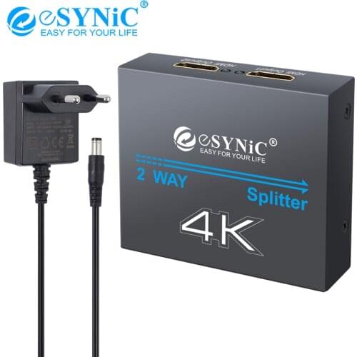 ESYNiC 1080P 2 Way HDMI-Compatible Splitter Full HD 1 In 2 Out HDMI-Compatible Distribution Amplifier Support 3D For PS4 Xbox