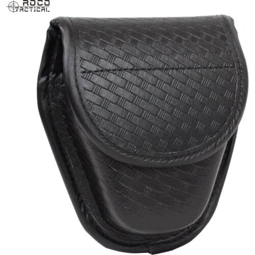 ROCOTACTICAL Molded Basketweave Handcuff Case Police Duty Belt Leather Cuff Pouch Basket Weave