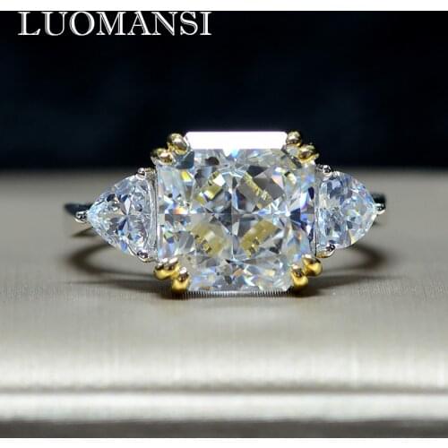 Luomansi Luxury 11 Carat Square High Carbon Diamond Ring 100% S925 Sterling Silver Rings Jewelry Wedding Woman Gft