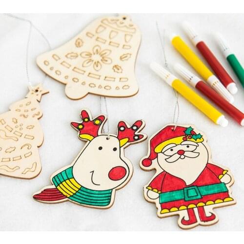 Christmas handmade diy wooden tree Elk Elderly Bell Pendant Kindergarten diy decoration