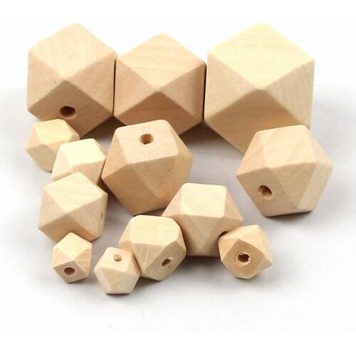 DIY 50PCS 10~30MM Natural Wood Beads Octagonal Wooden Beads Geometric Spacer Wood Beads for Making Wooden Necklace Bracelet
