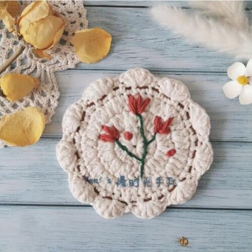 Wedding Decoration 13cm Round Hand Crochet Flower Cup Coaster Placemats Pad Tea Mug Coffee Mat Kitchen Table Decor