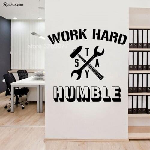 Inspirational Words Quotes Vinyl Wall Sticker Work Hard Stay Humble Creative Design Hammer Wrench Home Decor Office Decal H554
