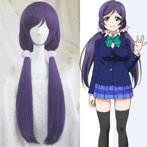 High Quality Anime LoveLive! Love Live Nozomi Tojo Wigs Halloween Synthetic Hair Long Purple Cosplay Costume Wig +Pink Hairbands