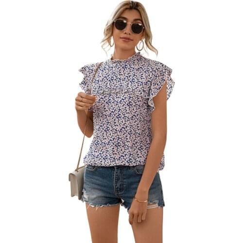 Loose Casual Women Blouse Fashion Floral O-Neck Short Sleeve Summer Shirt Tops New Office Ladies Ruffles Blusas Female Plus Size