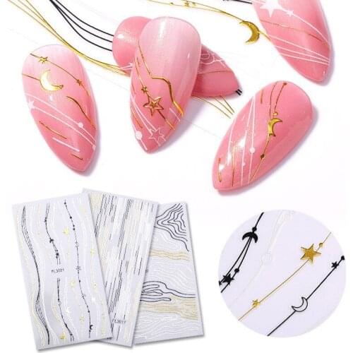 1 Sheet Holo Black Gold 5D Nail Sticker Decal Tassel Strip Line Slider Foils Adhesive Nail Art Decoration