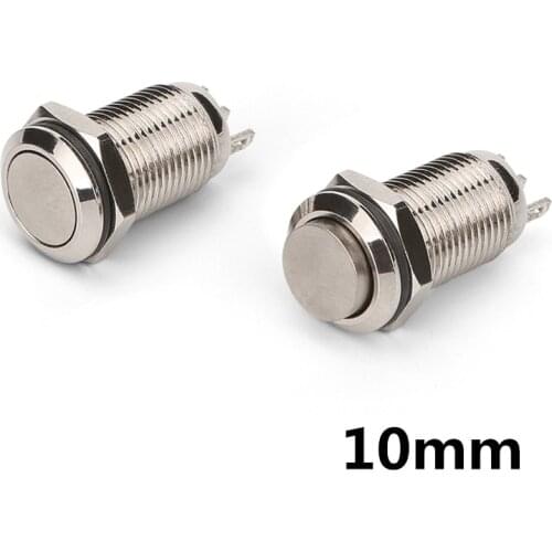 1PC 10mm Metal Button Switch Power Push Button Flat/High Head Type 2A/36VDC Self-Locking/Reset 3pin soldering IP65