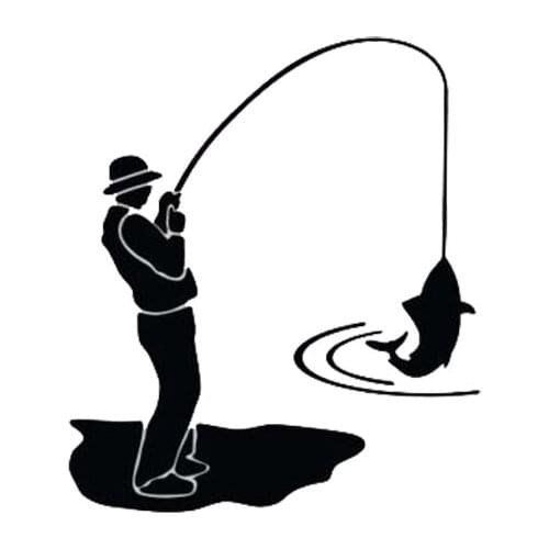 10*11.6CM Simple River Fishing Activities Car Stickers Cartoon Car Styling Vinyl Decorative Accessories Black/Silver C7-0426