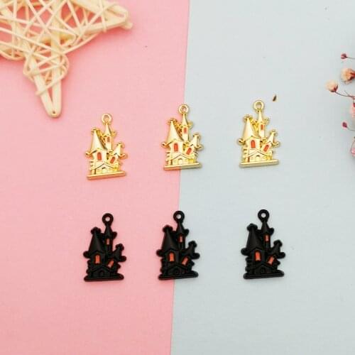 10pcs Halloween Haunted House Castle Alloy Enamel Charms Pendants DIY Earrings Bracelets Jewelry Finding Halloween Gifts FX402