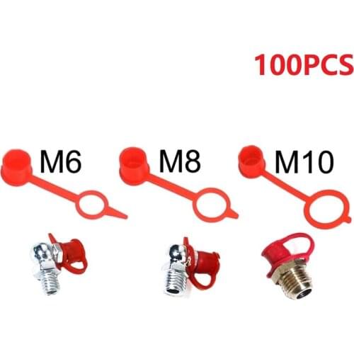 100Pcs Red M6 M8 M10 Cap Schutzkappen Abschmiernippel Caps Staubkappe Kappe Rot Hydraulic Grease Nipple Protection