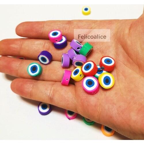 1000pcs Flatback Round Shape Evil Eye Polymer Clay Beads for DIY Handmade Accessories Bracelet Necklace Jewelry Making 10mm
