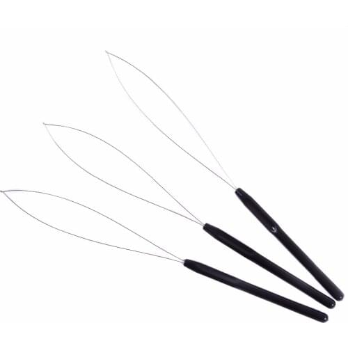 12 Pcs Hair Extension Hook Pulling Tool Needle Threader Micro Rings Beads Loop Plastic Handle With Iron Wire Black